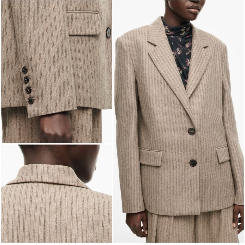 Zara pinstripe limited edition wool blend blazer back open slit rare - Picture 3 of 8